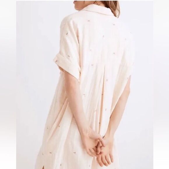 Madewell Embroidered Lightspun Lakeline Shirtdress Beige sz Small - Picture 2 of 13